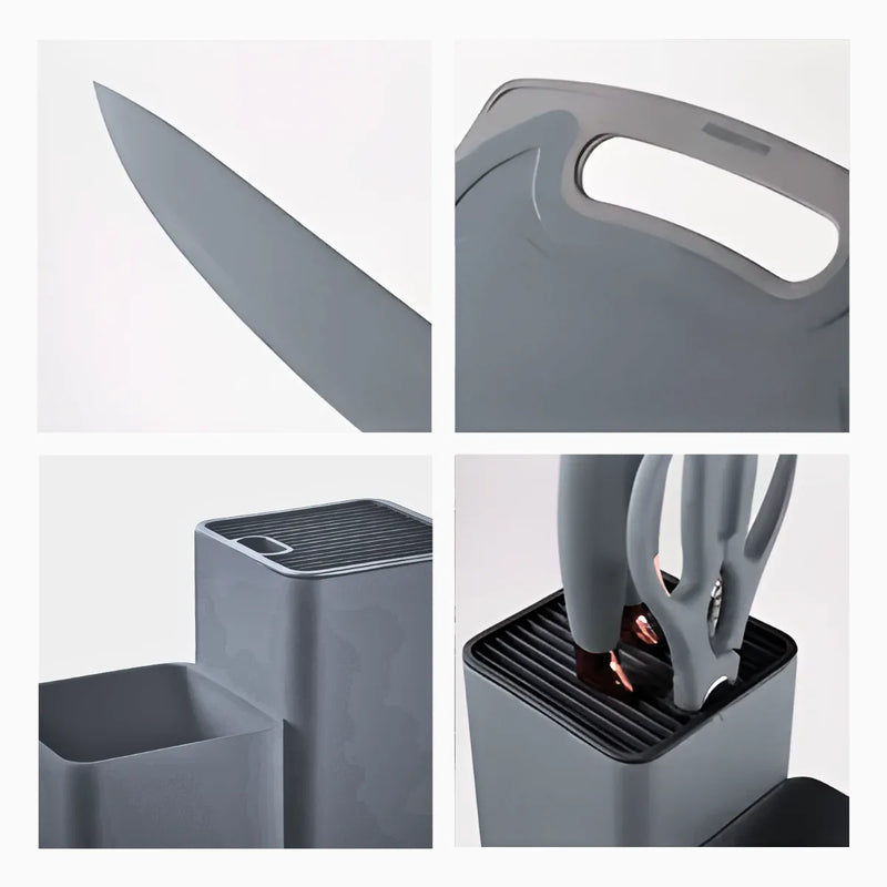 Kit Utensílios de Cozinha 19 Peças em Silicone com Facas, Pegador, Batedor e Colheres – Completo e Resistente cor cinza