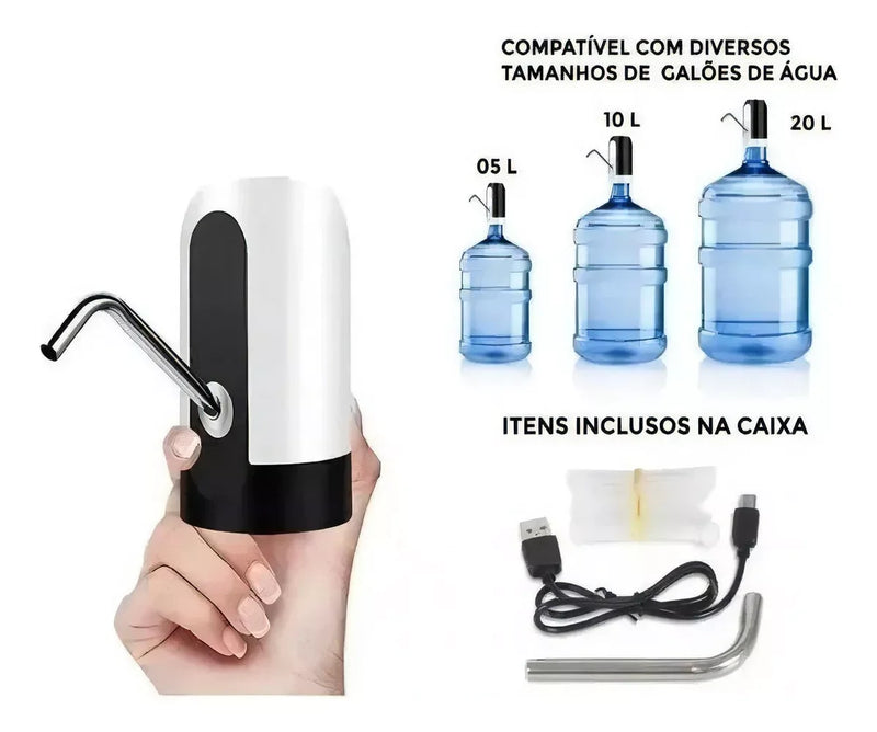 Bomba Elétrica de Água Potável – Portátil, Universal, Recarregável por USB, para Garrafas e Jarras