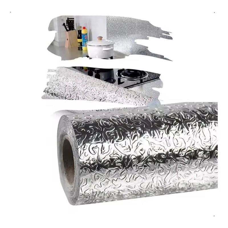 Papel de Parede Alumínio Autoadesivo – À Prova de Óleo, Resistente ao Calor, Ideal para Armários e Cozinhas Modernas