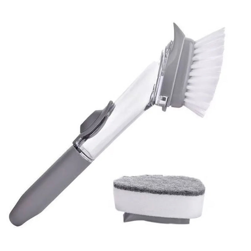 Dispensador de Detergente com Escova 2 em 1 – Multifuncional, Compacto e Durável para Limpeza de Cozinha