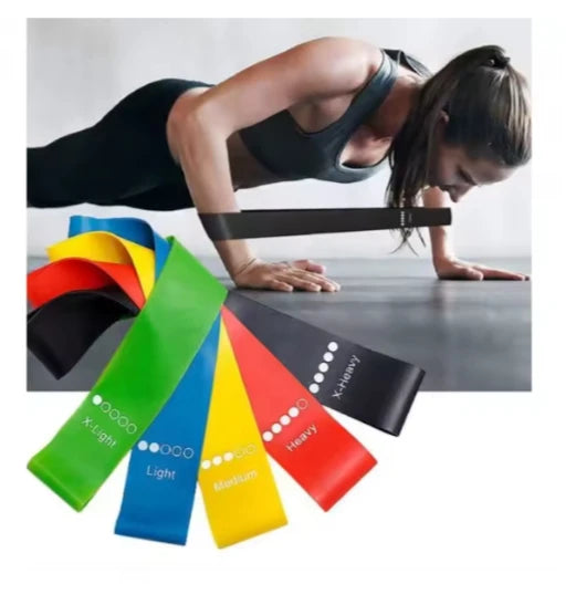 Kit 11 Extensores Elásticos + 5 Mini Bandas Faixas Treino Funcional Yoga Fisioterapia Musculação Em Casa