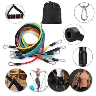 Kit 11 Extensores Elásticos + 5 Mini Bandas Faixas Treino Funcional Yoga Fisioterapia Musculação Em Casa