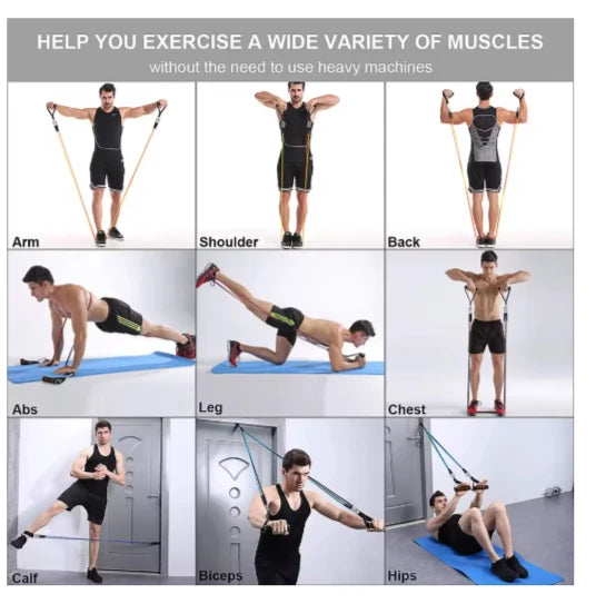 Kit 11 Extensores Elásticos + 5 Mini Bandas Faixas Treino Funcional Yoga Fisioterapia Musculação Em Casa