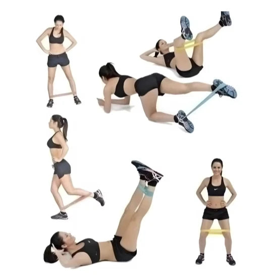 Kit 11 Extensores Elásticos + 5 Mini Bandas Faixas Treino Funcional Yoga Fisioterapia Musculação Em Casa
