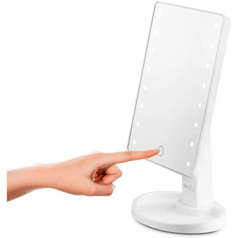 Espelho de Maquiagem com Luz de LED – 16 LEDs, Rotação, Tela Sensível ao Toque, Iluminação Regulável