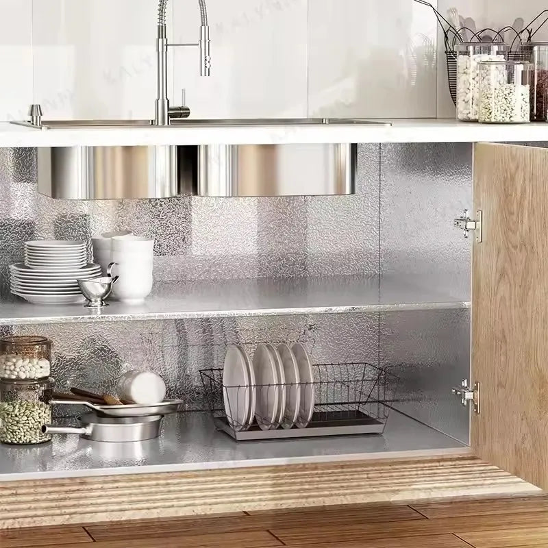 Papel de Parede Alumínio Autoadesivo – À Prova de Óleo, Resistente ao Calor, Ideal para Armários e Cozinhas Modernas