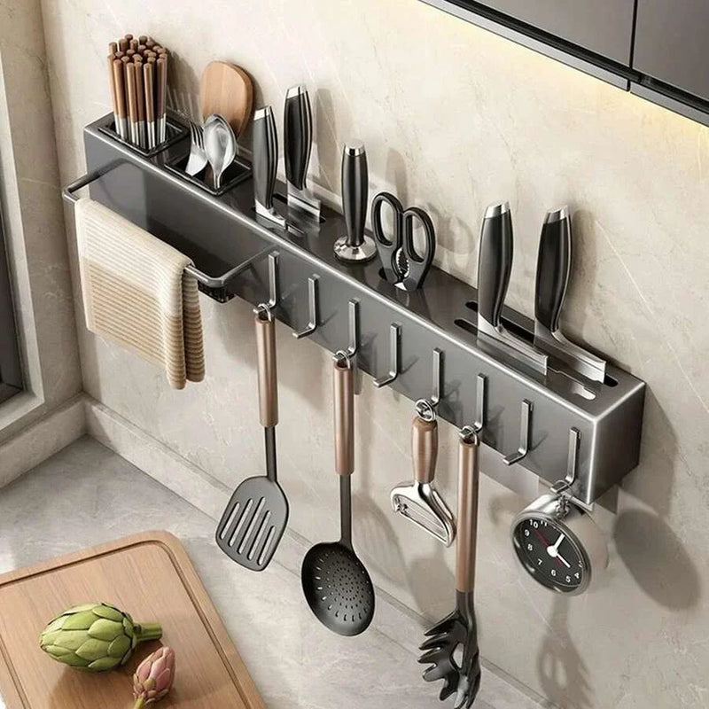 Organizador de Parede para Cozinha – Suporte para Especiarias, Facas, Colheres, Pauzinhos e Temperos