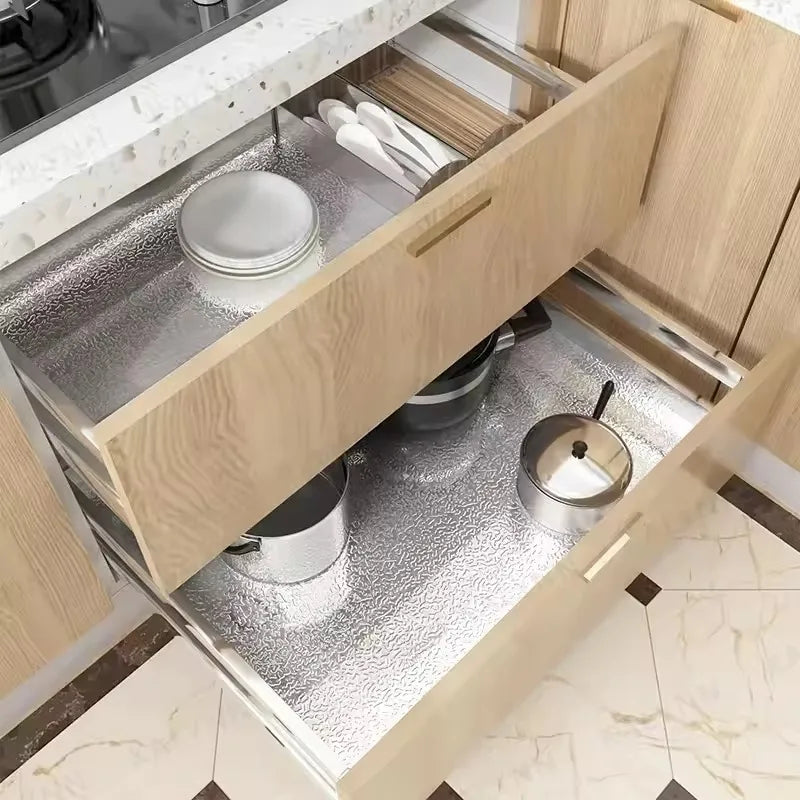 Papel de Parede Alumínio Autoadesivo – À Prova de Óleo, Resistente ao Calor, Ideal para Armários e Cozinhas Modernas