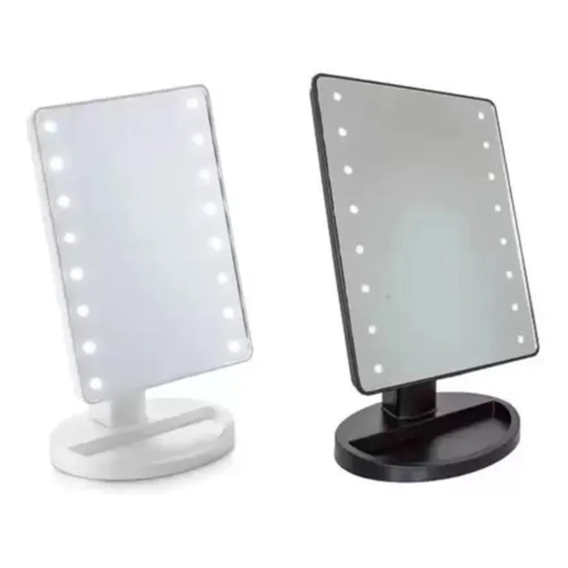 Espelho de Maquiagem com Luz de LED – 16 LEDs, Rotação, Tela Sensível ao Toque, Iluminação Regulável