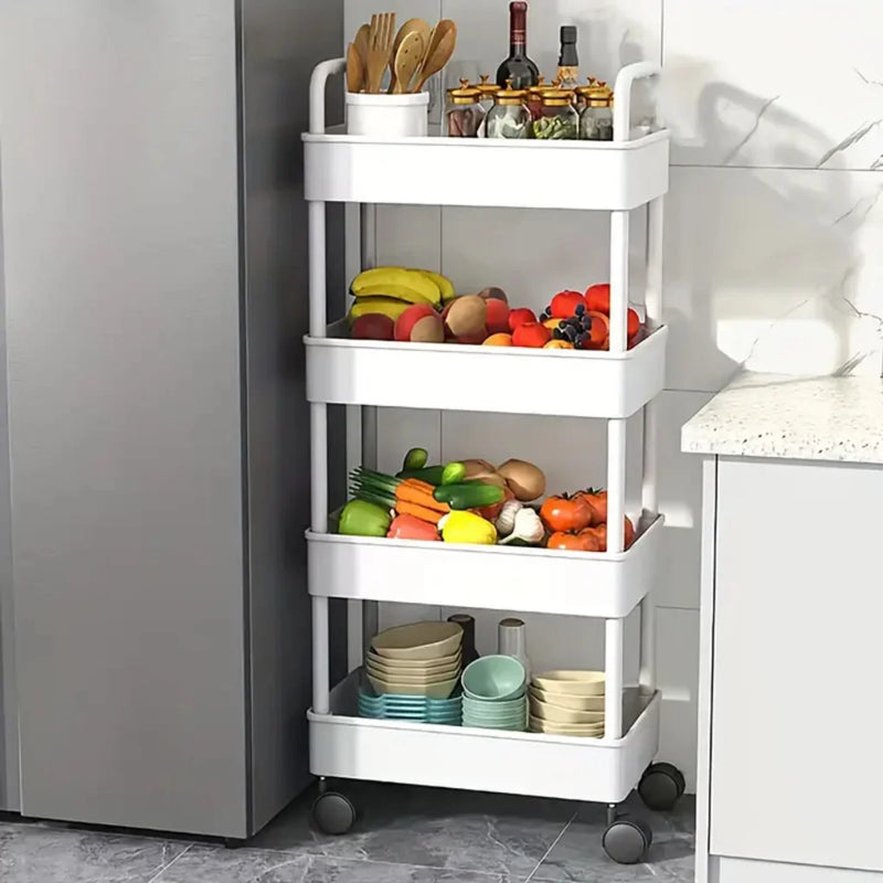 Organizador Multiuso Estreito com Rodinhas – Carrinho de Plástico Funcional para Banheiro, Quarto e Cozinha