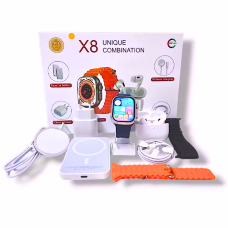 Smartwatch X8 Ultra 49mm + Fone Bluetooth AirPods Pro + Power Bank – Faz Chamadas, Tela 2.2” HD, IP68