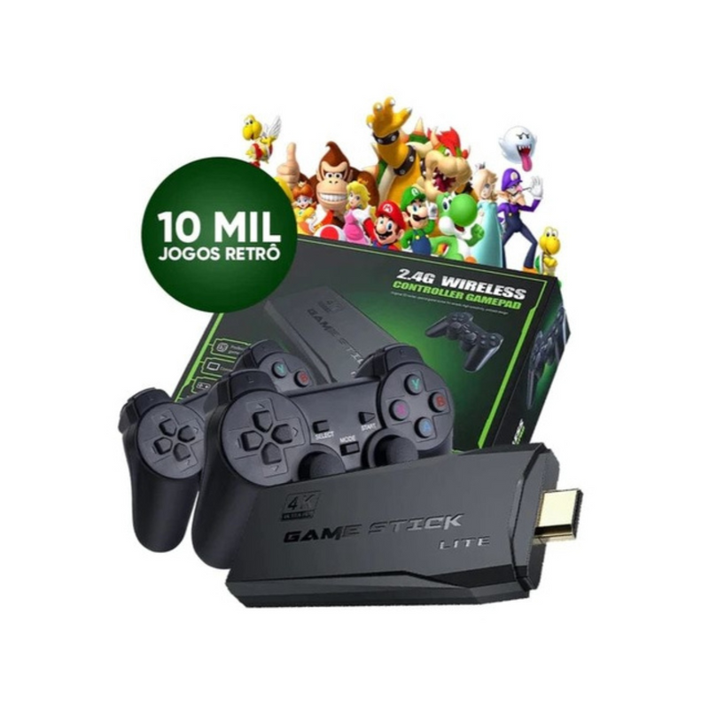 Game Stick Retro com +10.000 Jogos Clássicos – Console HDMI com 2 Controles Sem Fio | Plug and Play