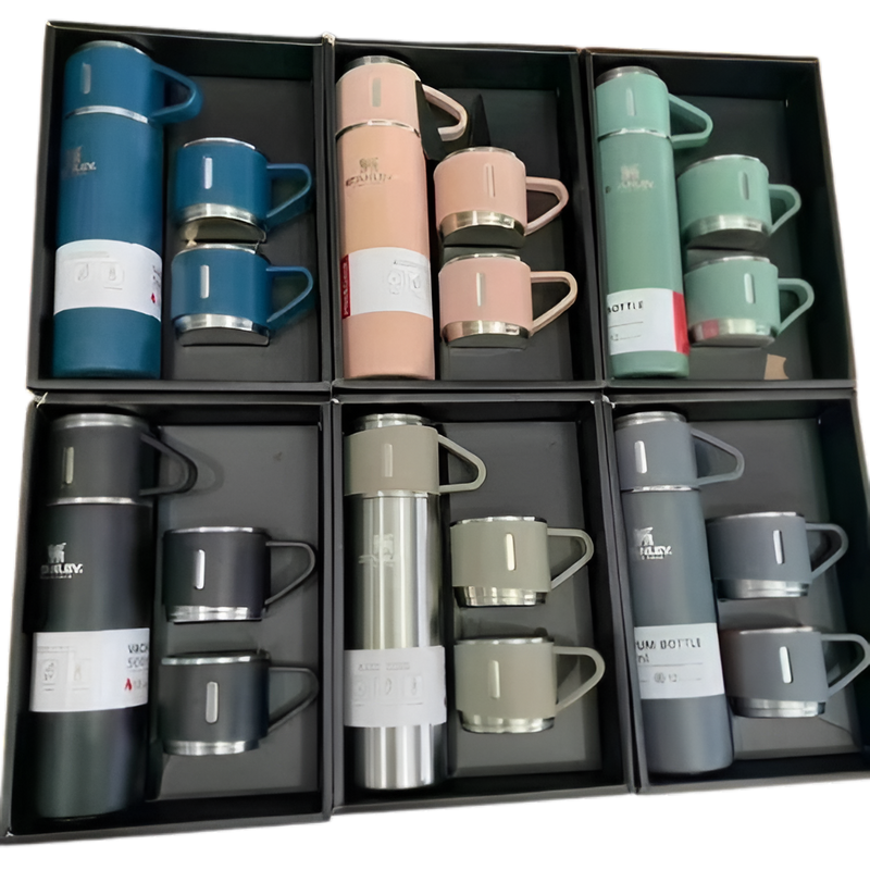 Caneca Térmica Inox 304 com 3 Xícaras – Garrafa de água com Isolamento 12h | Conjunto Presente Executivo