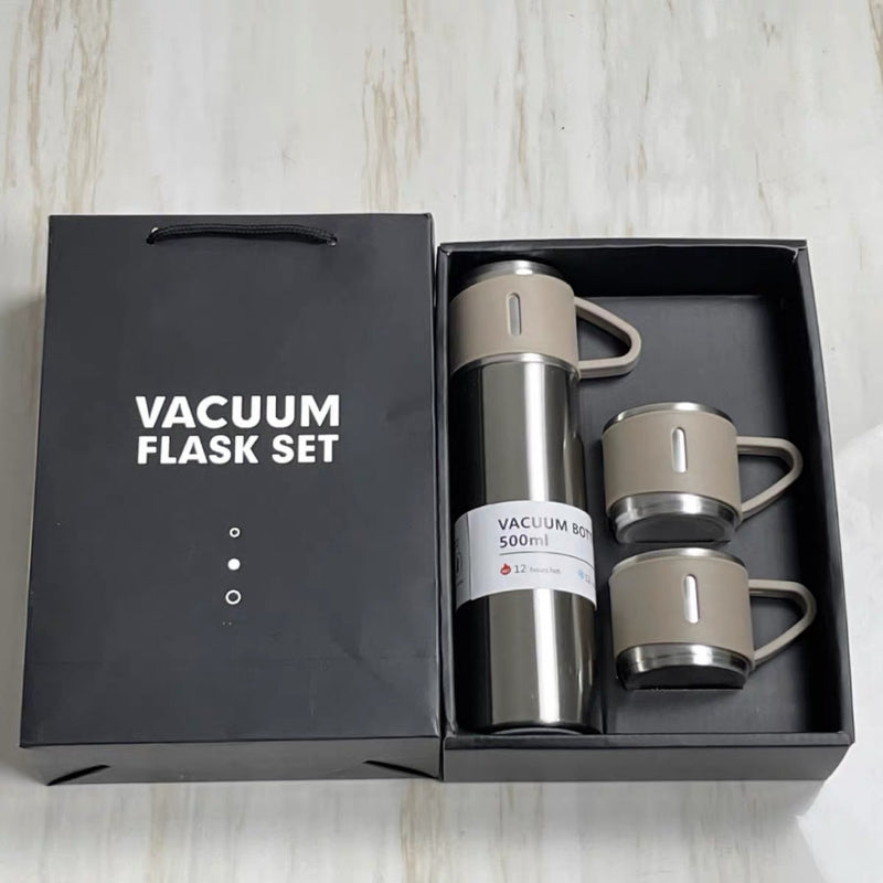 Caneca Térmica Inox 304 com 3 Xícaras – Garrafa de água com Isolamento 12h | Conjunto Presente Executivo