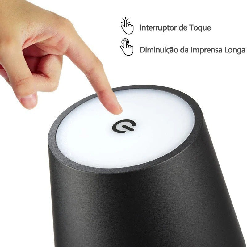💡 Luminária Abajur de Mesa LED Touch – Portátil, Recarregável e Dimerizável com 3 Modos de Luz!